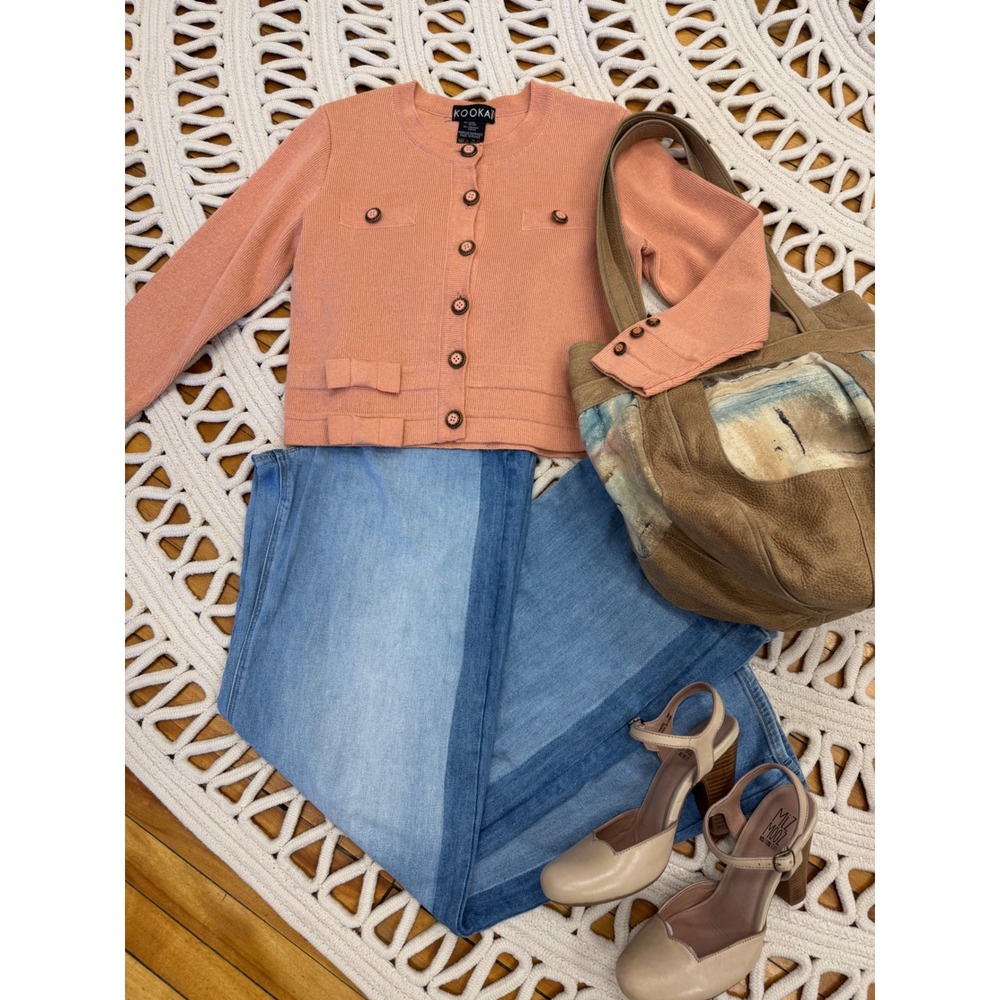 Kookai Vintage Peach Cotton Blend Cardigan Sweater -made in France Sz